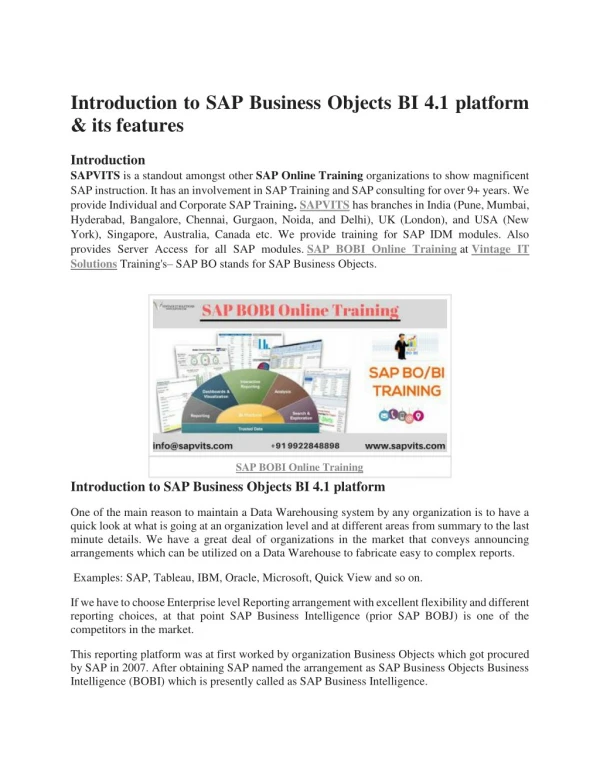 SAP Business Objects course PDF