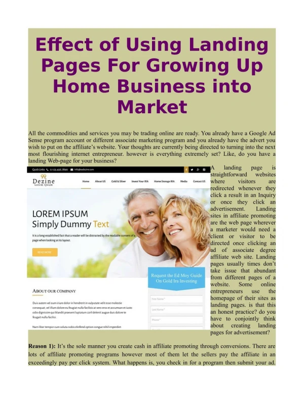 Effect of Using Landing Pages For Growing Up Home Business into Market