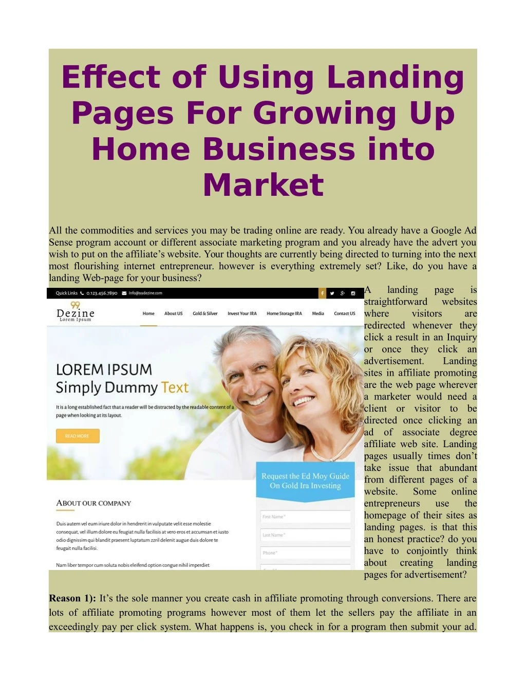 effect of using landing pages for growing up home