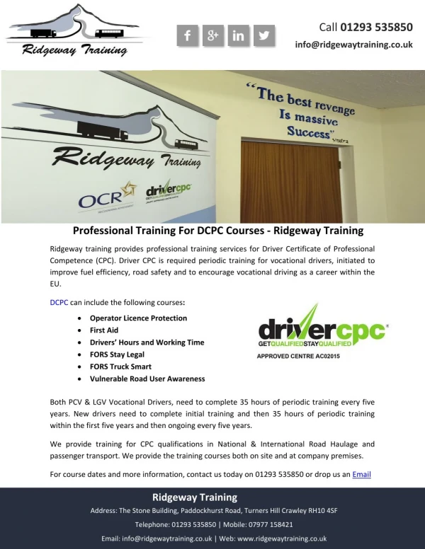 Professional Training For DCPC Courses - Ridgeway Training
