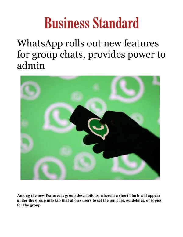 WhatsApp rolls out new features for group chats, provides power to admin