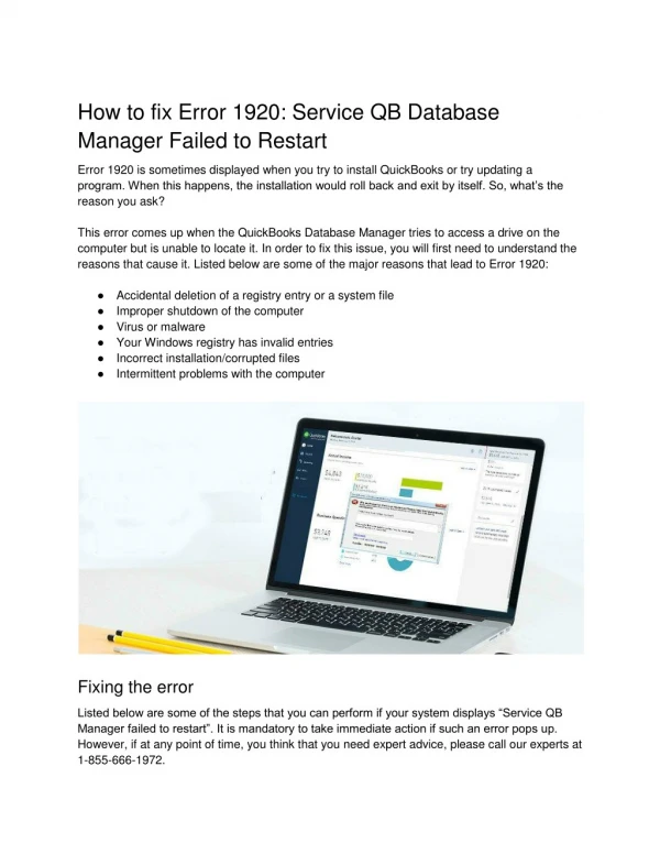 How to fix Error 1920: Service QB Database Manager Failed to Restart