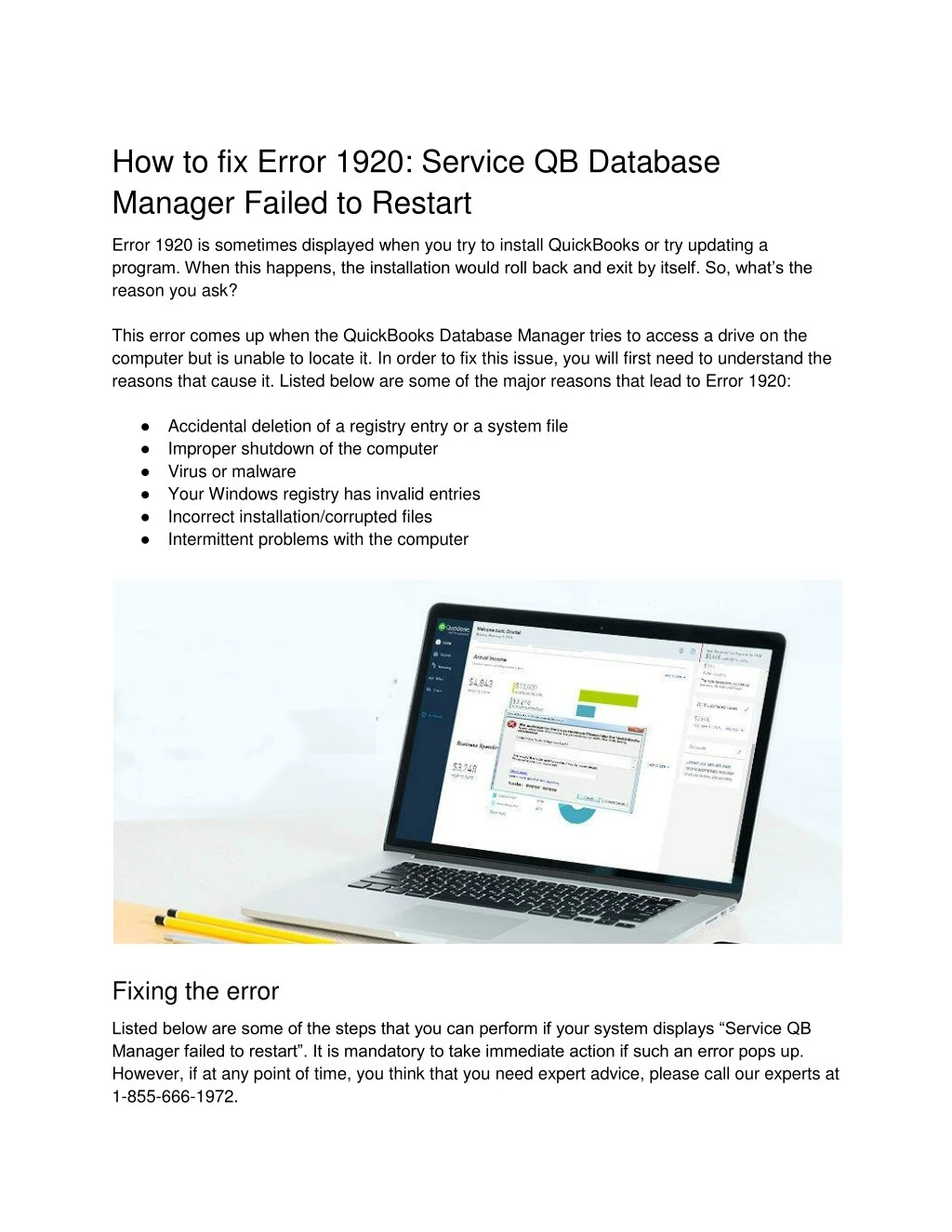 how to fix error 1920 service qb database manager