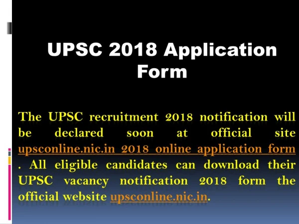 UPSC Recruitment 2018
