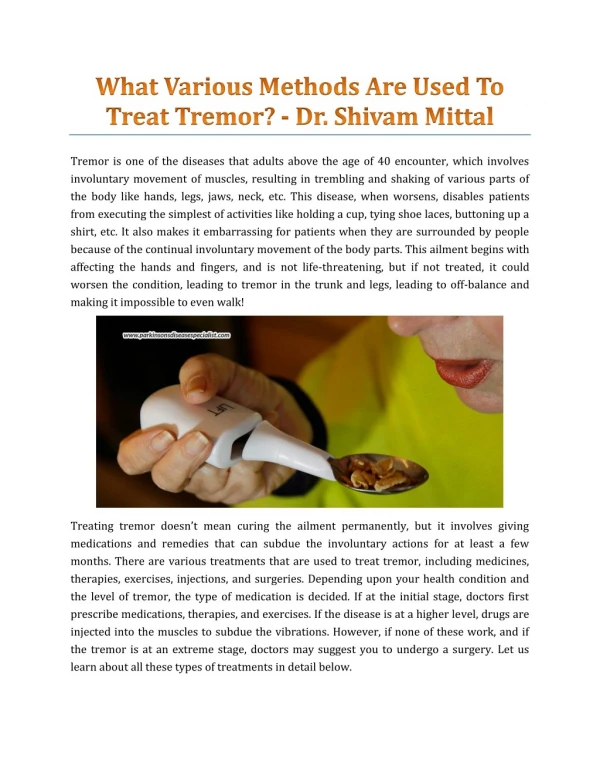 What Various Methods Are Used To Treat Tremor? - Dr. Shivam Mittal
