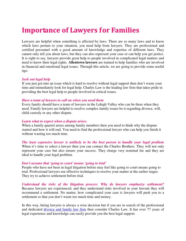 Importance of Lawyers for Families