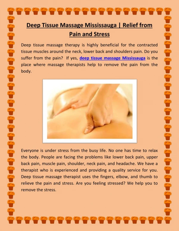 Deep Tissue Massage Mississauga | Get Relief from Pain and Stress