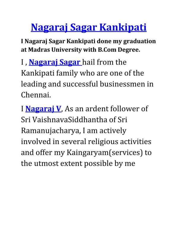 Nagaraj Sagar | Nagaraj Sagar Kankipati
