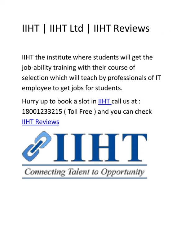 IIHT | IIHT Ltd | IIHT Reviews