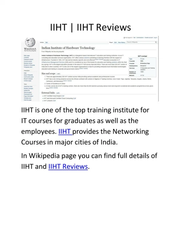 IIHT | IIHT Reviews