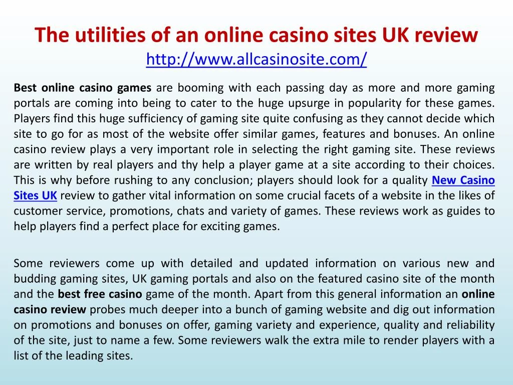 the utilities of an online casino sites uk review http www allcasinosite com