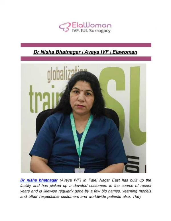 Dr Nisha Bhatnagar | Aveya IVF | Elawoman
