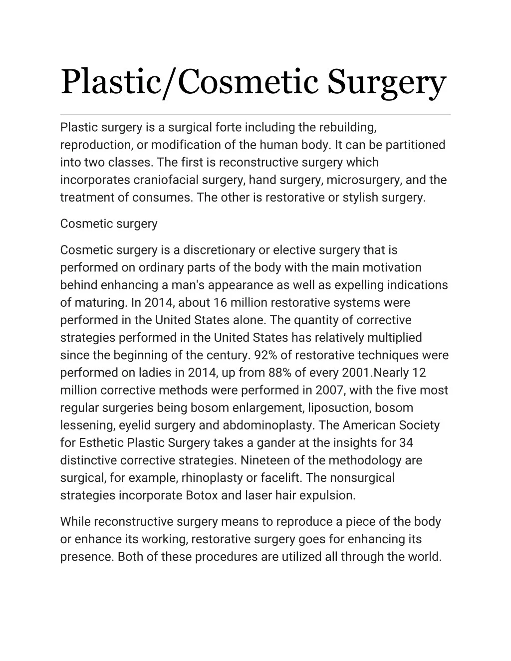 plastic cosmetic surgery