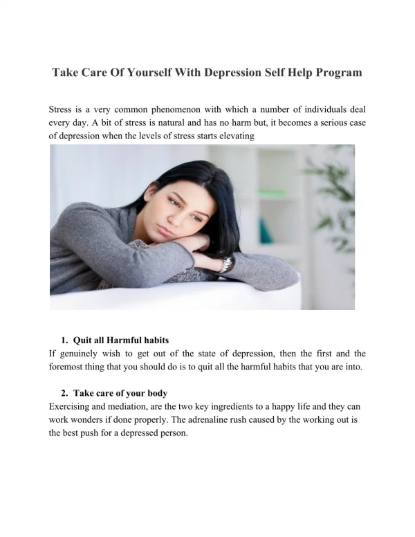 Take Care Of Yourself With Depression Self Help Program