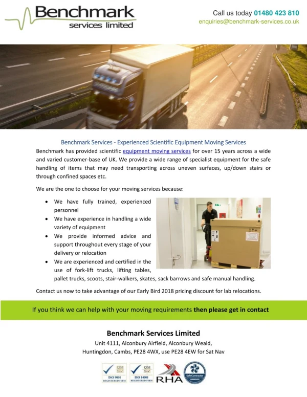 Benchmark Services - Experienced Scientific Equipment Moving Services