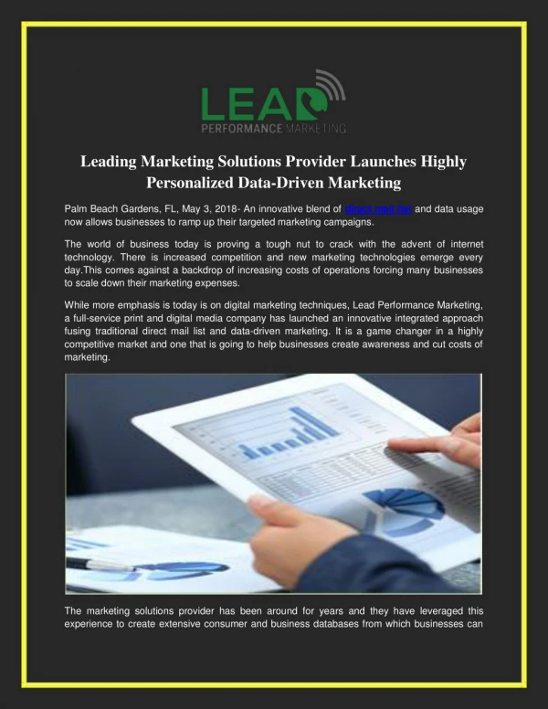Leading Marketing Solutions Provider Launches Highly Personalized Data-Driven Marketing