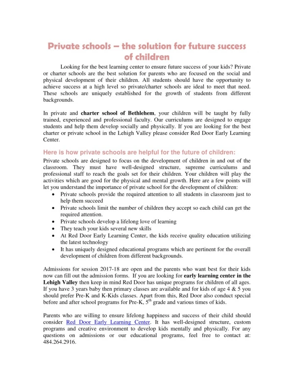 Private schools â€“ the solution for future success of children