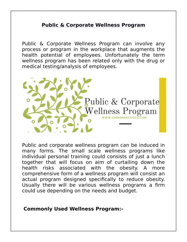 Public & Corporate Wellness Program