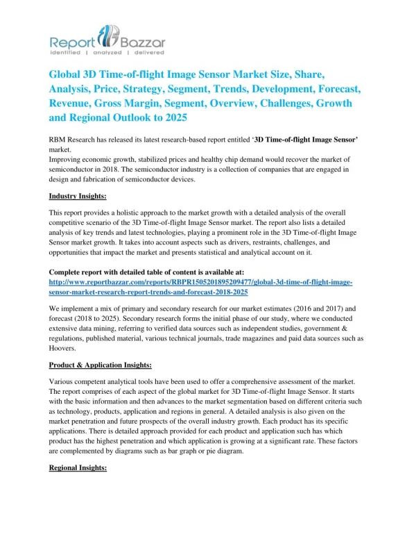 global 3d time of flight image sensor market size