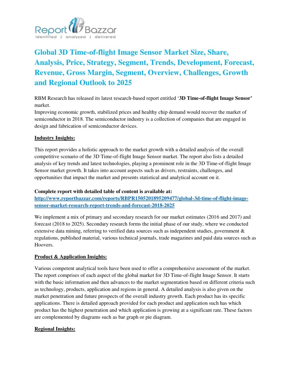 global 3d time of flight image sensor market size