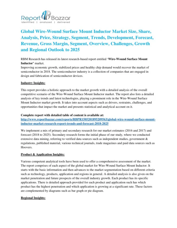 Wire-Wound Surface Mount Inductor Market | 2018 Industry Key Players By Size, Share, Growth, Trends, Forecast 2025