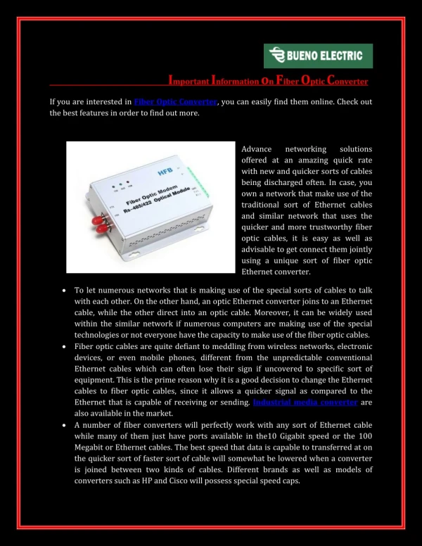 Important Information on Fiber Optic Converter | Bueno Electric