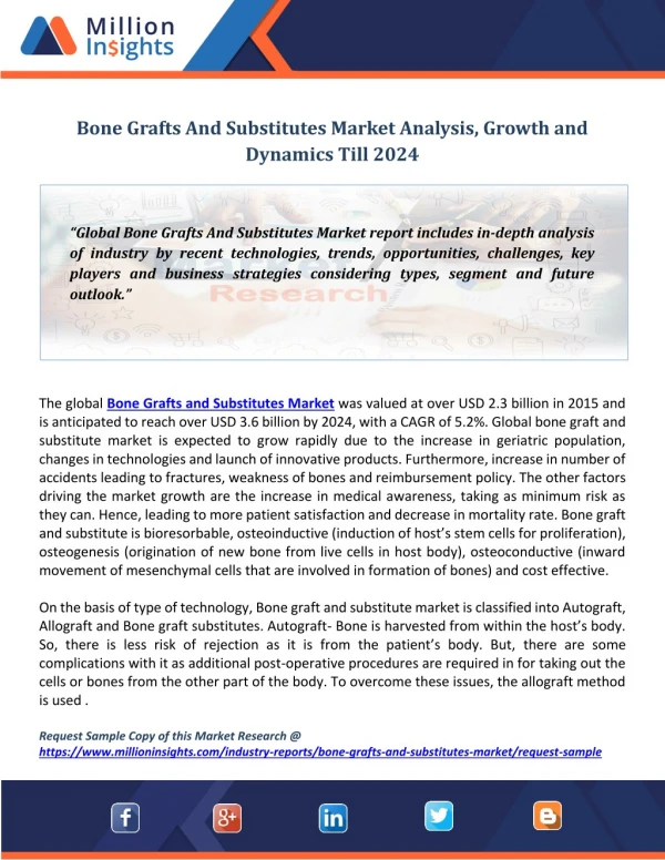 Bone Grafts And Substitutes Market Analysis, Growth and Dynamics Till 2024