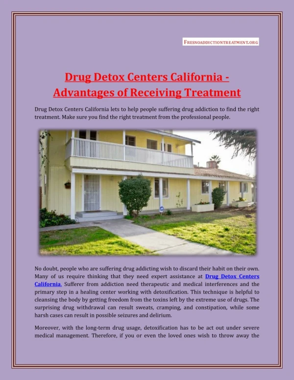 Drug Detox Centers California - Advantages Of Receiving Treatment | FresnoAddictionTreatment