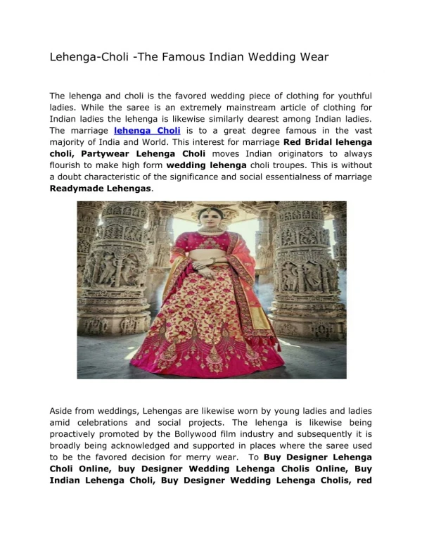 Lehenga-Choli -The Famous Indian Wedding Wear