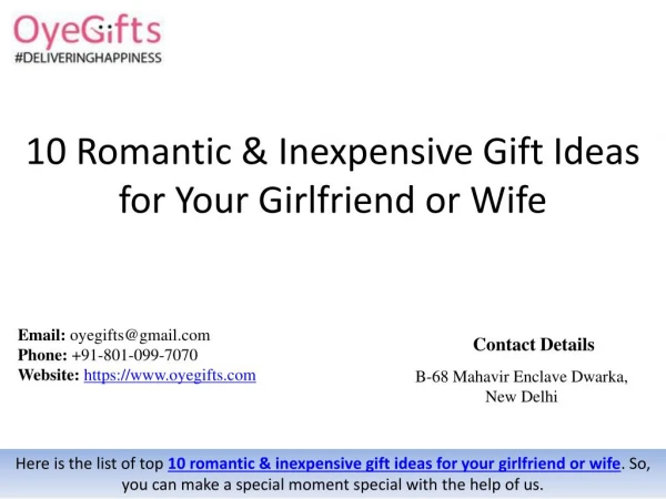 10 Romantic & Inexpensive Gift Ideas for Your Girlfriend or Wife