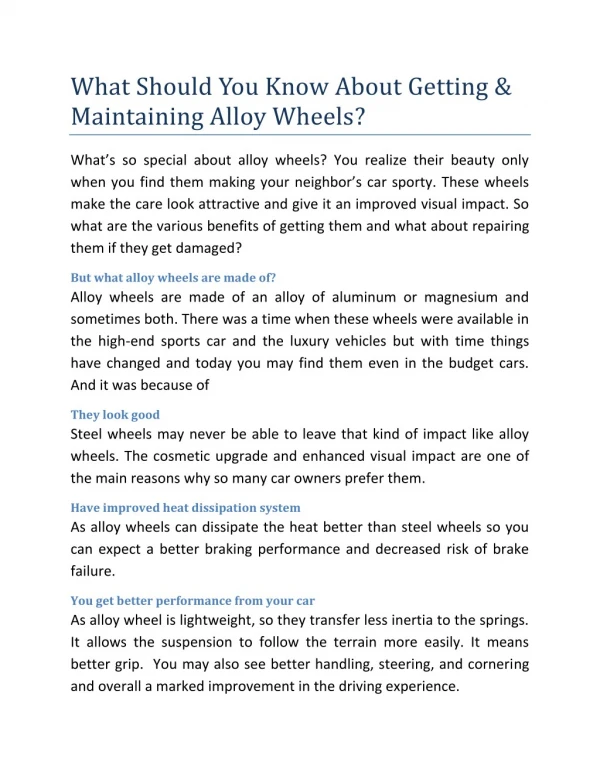 What Should You Know About Getting & Maintaining Alloy Wheels?