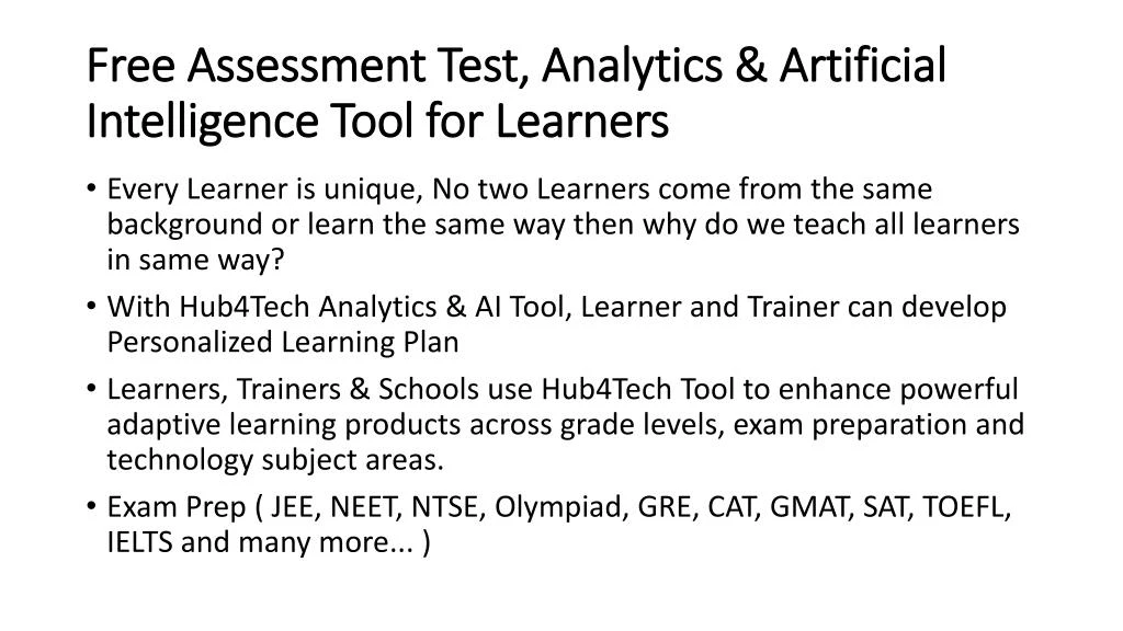 free assessment test analytics artificial intelligence tool for learners