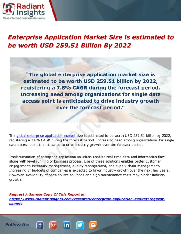 Enterprise Application Market Size is estimated to be worth USD 259.51 Billion By 2022