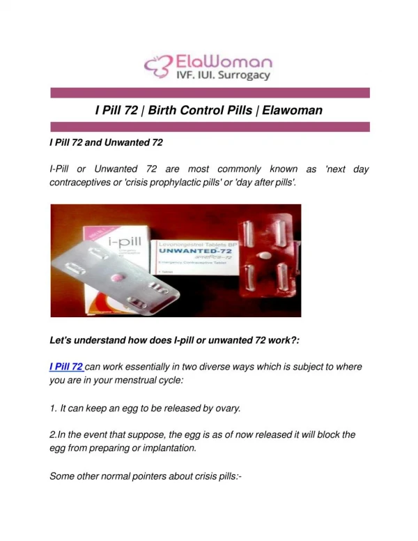 I Pill 72 | Birth Control Pills | Elawoman