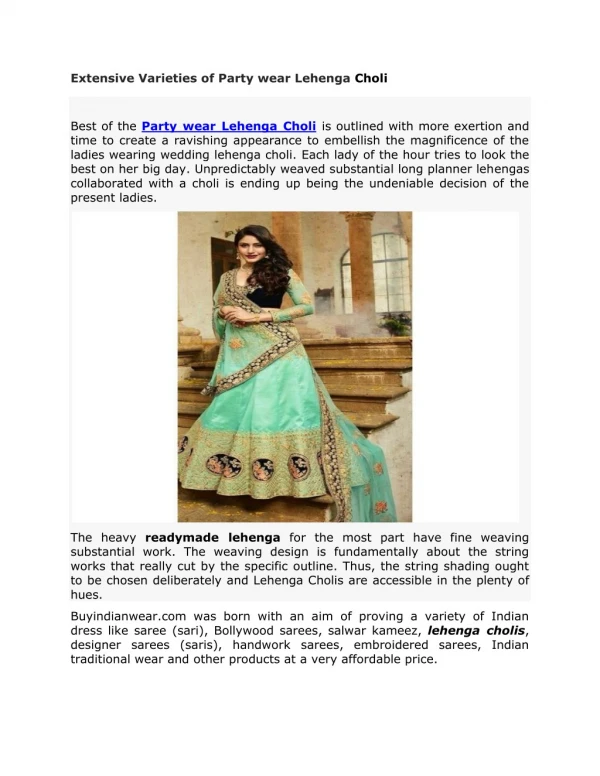 Extensive Varieties of Party wear Lehenga Choli