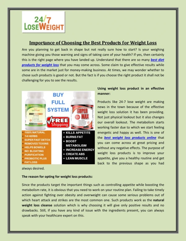 Importance of Choosing the Best Products for Weight Loss