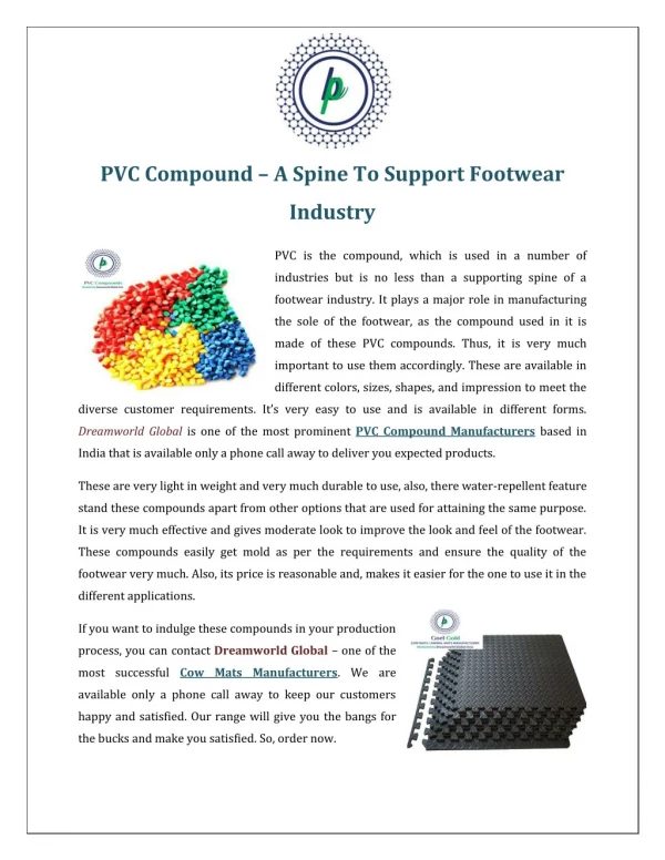 PVC Compound–A Spine To Support Footwear Industry