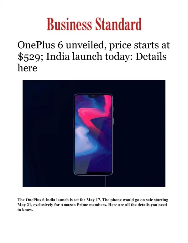 OnePlus 6 launching today event livestream to start at 9:30 PM; India launch set for May 17