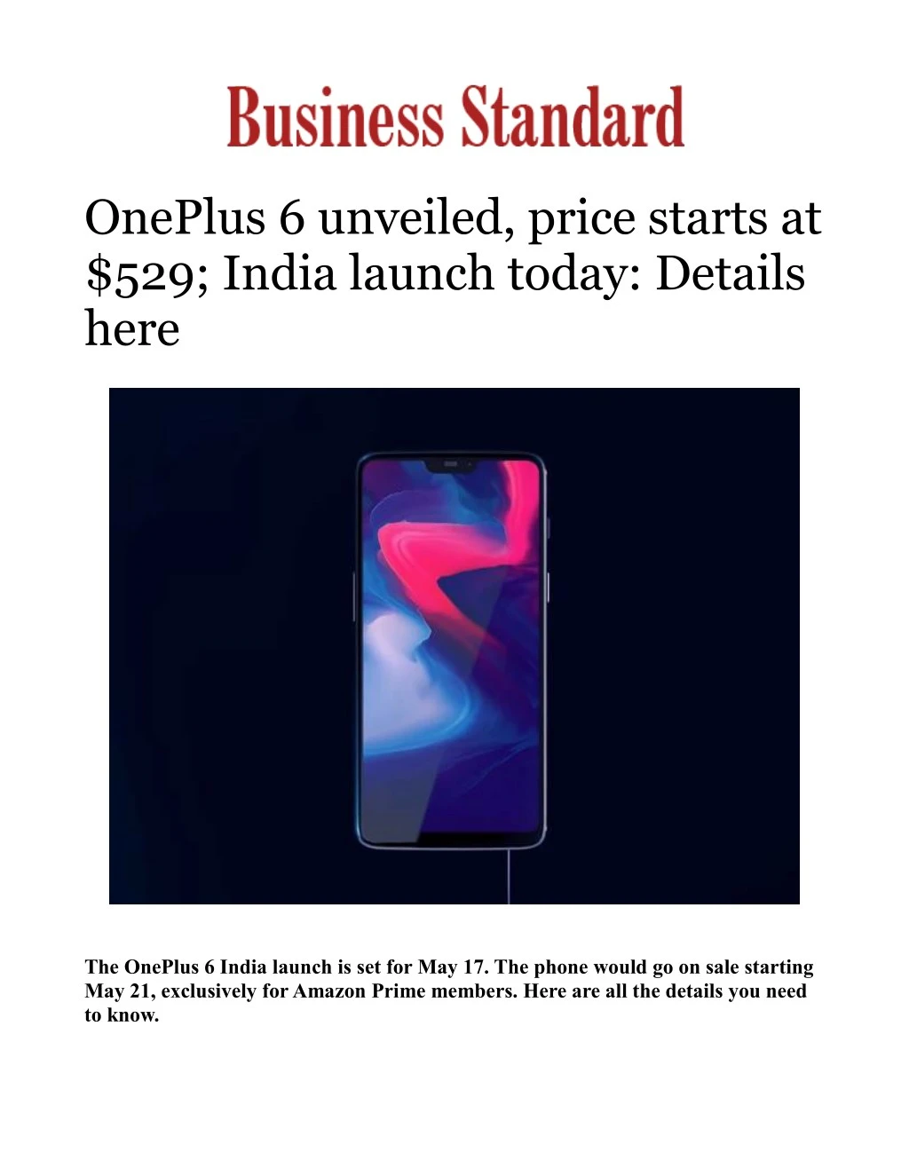 oneplus 6 unveiled price starts at 529 india