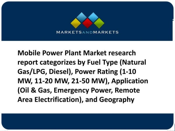 Mobile Power Plant Market Forecast to 2022â€“ Application and Company Profiles Analysis