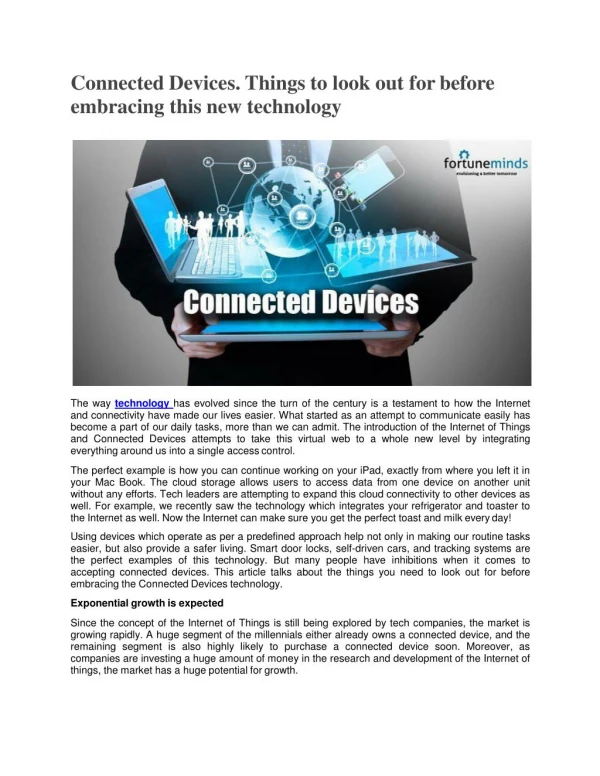 Connected Devices. Things to look out for before embracing this new technology
