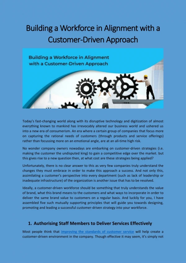 Building a Workforce in Alignment with a Customer-Driven Approach
