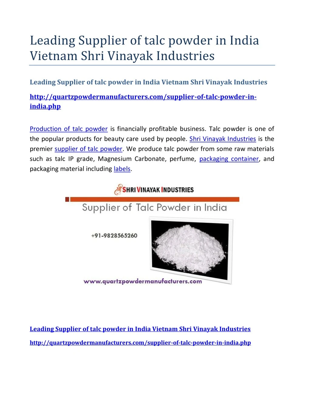 leading supplier of talc powder in india vietnam
