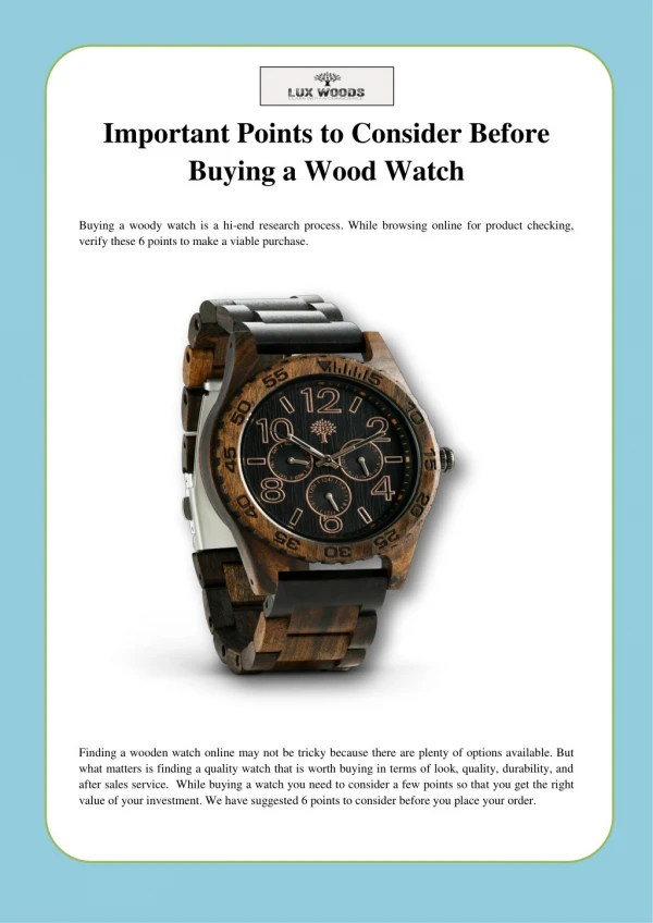Important Points to Consider Before Buying a Wood Watch