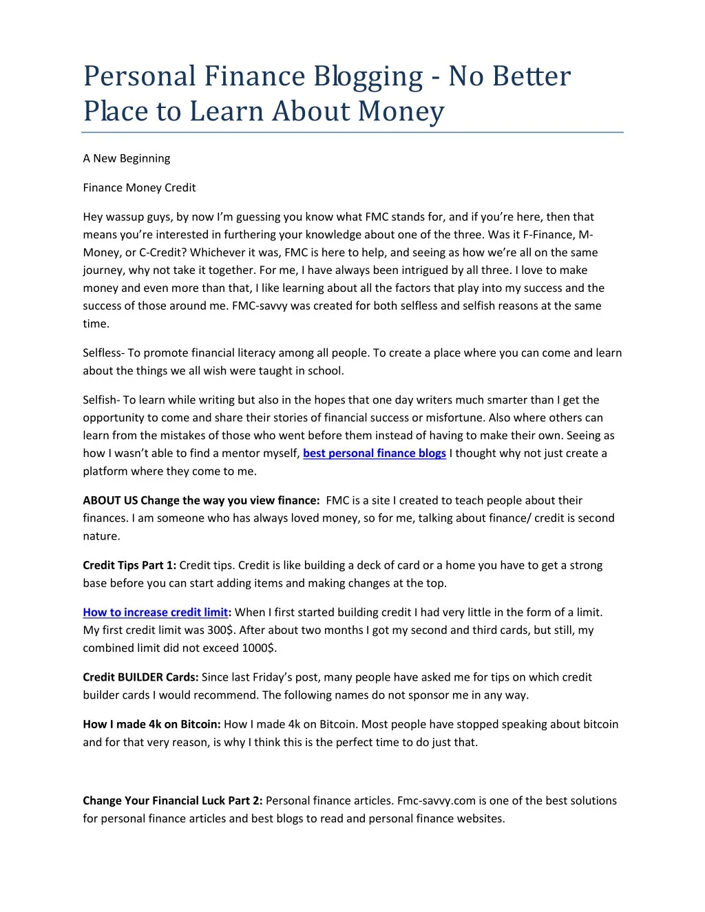 personal finance blogging no better place