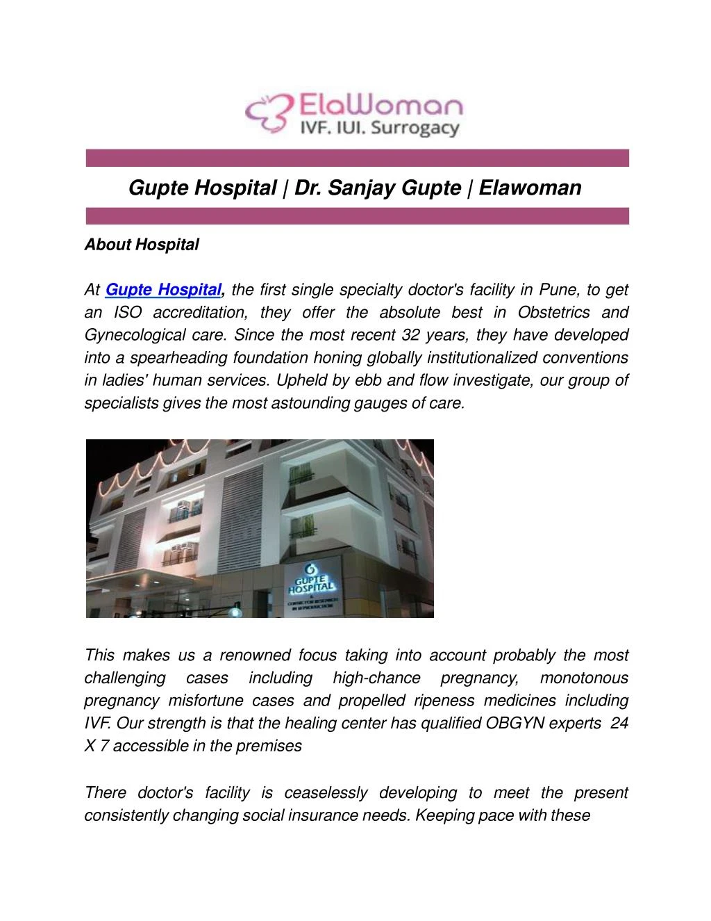 gupte hospital dr sanjay gupte elawoman about