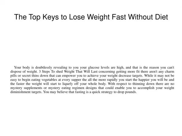 The Top Keys to Lose Weight Fast Without Diet
