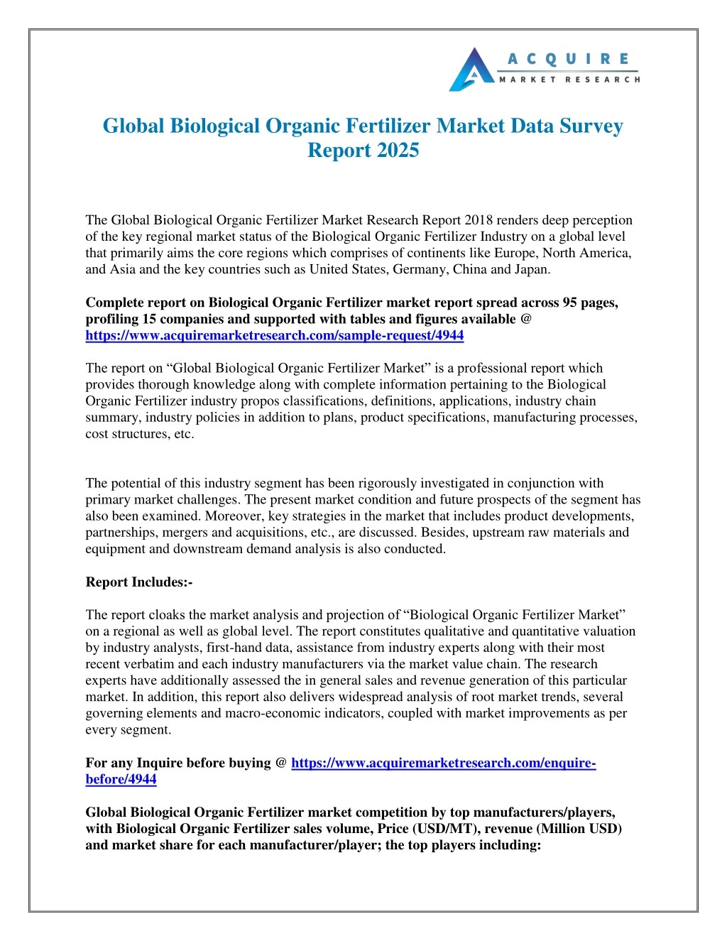global biological organic fertilizer market data