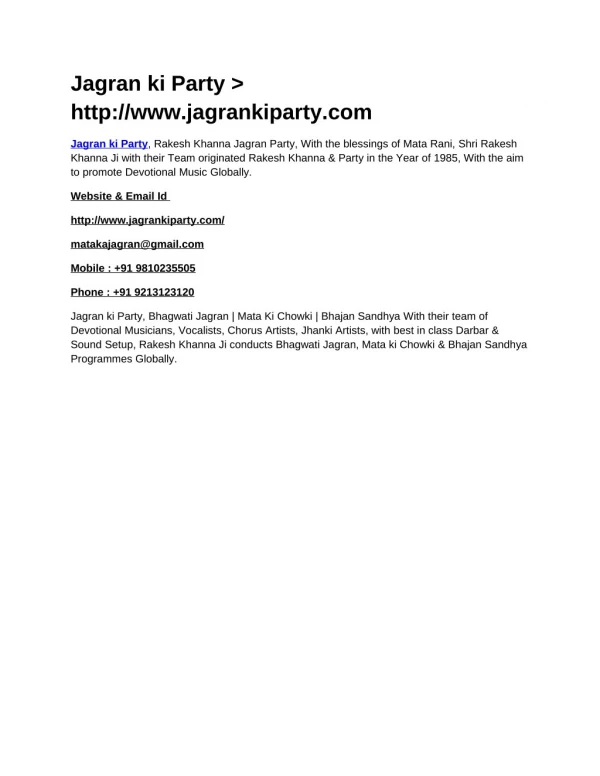 jagran Party Delhi