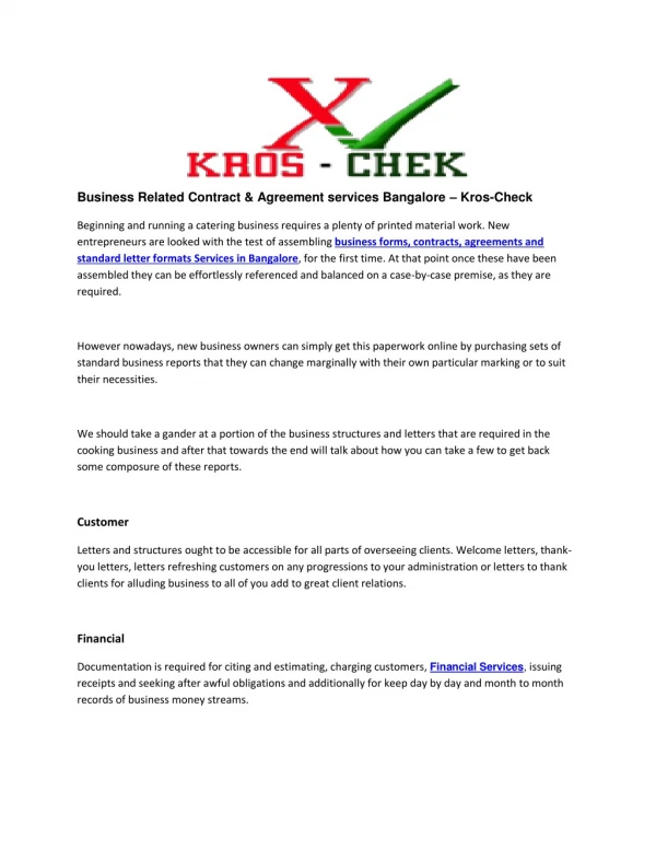 Business Related Contract & Agreement services Bangalore – Kros-Check